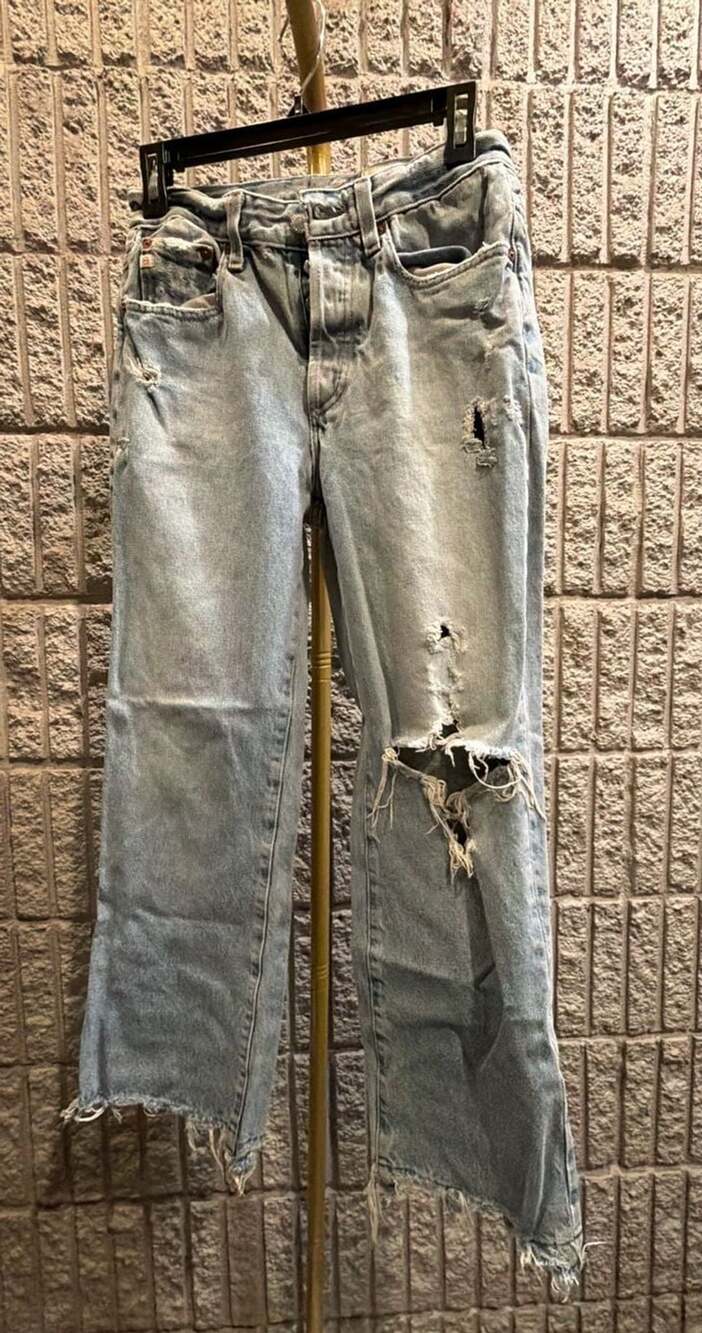 524 AG Jeans Kinsley Distressed High Rise Straight Leg Jeans